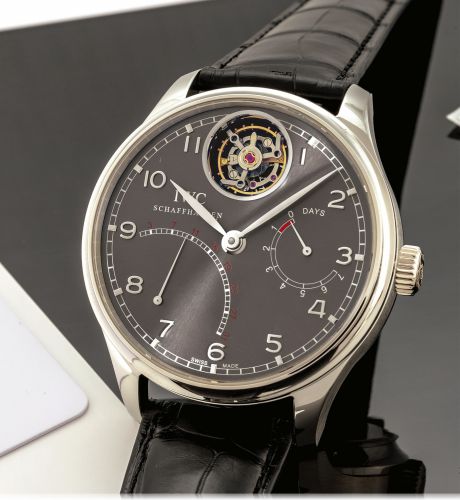 IWC PORTUGUESE TOURBILLON MYSTERE WHITE GOLD.International Watch Co., Schaffhausen, Portuguese Tourbillon Mystère, No. 108/250, case No. 5261156, Ref. 5042. Made in a limited edition of 250 pieces circa 2007..Very fine and rare, large, self-winding, water