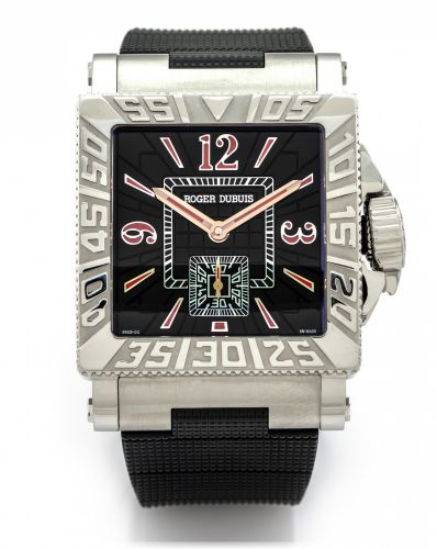 ROGER DUBUIS ACQUAMARE STEEL.Roger Dubuis, horloger genevois, AcquaMare - Sports Activity.Watch, 300m/990ft - Just For Friends, No. 048/888. Made circa 2005..Fine, large, carre-cambre, curved square, self-winding, waterresistant.stainless steel wristwatch
