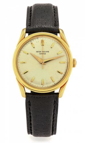 PATEK PHILIPPE, REF 2586 YELLOW GOLD.Patek Philippe, Genève, No. 706336, case No. 423774, Ref. 2586..Made in 1956, sold on September 13th, 1957..Fine, center-seconds, 18K yellow gold wristwatch. Accompanied.by the Extract from the Archives