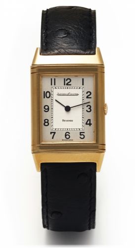 JAEGER LECOULTRE REVERSO.REF 618421 YELLOW GOLD.Jaeger-LeCoultre, Reverso, case No. 1551367.Ref. 6184.21. Made circa 1979..Very fine and rare, rectangular, reversible, 18K yellow gold.wristwatch with a gold plated Jaeger LeCoultre buckle.