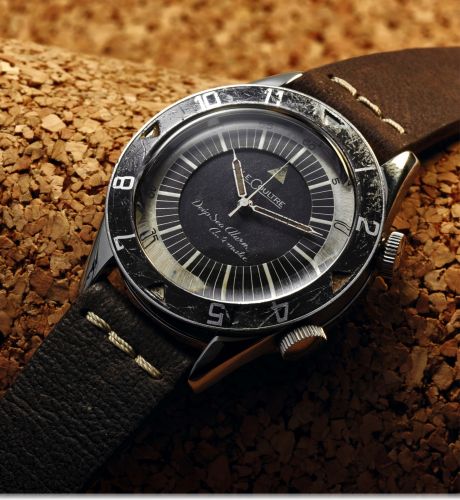 LECOULTRE REF. 857 DEEP SEA ALARM AUTOMATIC STEEL.LeCoultre, Deep Sea Alarm Automatic, case No. 775231, Ref. 857. Made in 1959..Fine and very rare, center seconds, self-winding, water-resistant, stainless steel wristwatch with.alarm and 2 crowns. Accompan