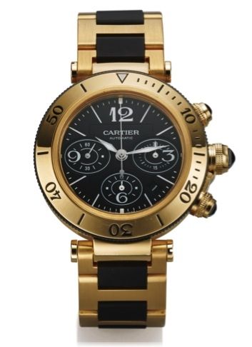 CARTIER REF. 3027 PASHA SEATIMER.CHRONO YELLOW GOLD.Cartier, Pasha Seatimer Chronograph XL, Automatic,.case No. 117216MX, Ref. 3027. Made circa 2008..Fine, large and heavy, self-winding, water-resistant.18k yellow gold diver's wristwatch with round button