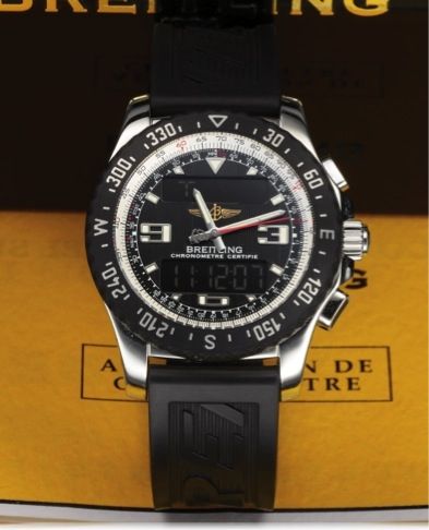 BREITLING REF. A78364 AIRWOLF.CHRONOMETER CHRONOGRAPH QUARTZ.Breitling, Genève, AirWolf, Certified Chronometer, Special Edition.case No. 1172152, Ref. A78364. Made in 2011, sold July 4th, 2012..Fine, two time zone, stainless steel quartz Chronometer wrist