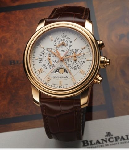 BLANCPAIN SPLIT SECONDS CHRONO PERPETUAL CALENDAR PINK GOLD.Blancpain, Split-Seconds Chronograph - Perpetual Calendar, No. 16, Ref. 4286. Made circa 2005..Very fine and rare, large, self-winding, 18K pink gold wristwatch with round button co-axial split-s
