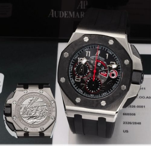 AUDEMARS PIGUET REF. 26062 ROYAL OAK 'ALINGHI TEAM' CHRONOGRAPH PLATINUM.Audemars Piguet, Royal Oak Offshore, Alinghi Team No. 081 / 107, case No. F91526, Ref. 26062 PT. Made.in a Limited Edition of 107 pieces circa 2012..Very fine and rare, oversized, oc