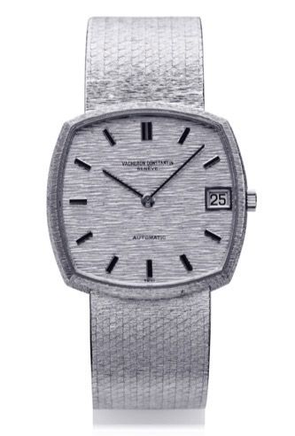 VACHERON & CONSTANTIN.REF. 7391 WHITE GOLD.Vacheron & Constantin, Geneve, No. 667395, case No..490152, Ref. 7391 0. Made in the 1970s..Fine and rare, square and thin, self-winding, 18K white.gold wristwatch with date and an integrated 18K.white gold Vache