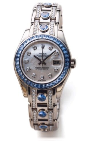 ROLEX REF. 80309 LADY DATEJUST PEARL MASTER.DIAMOND SAPPHIRE AND WHITE GOLD.Rolex, Oyster Perpetual, Datejust, Superlative Chronometer Officially.Certified, Ref. 80309. case No. Z674849. Made in 2006. Very fine and.rare, center seconds, self-winding, wate