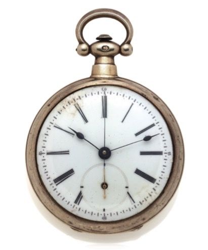 GUINAND SWISS CAPTAIN'S WATCH.FOR CHINESE MARKET.Guinand, Swiss, No. 8069, silver captain's watch with.two time zone, dead center second, Chinese duplex.escapement. Accompanied by the original Guinand.key and a morocco fited box..Case and movement signed.