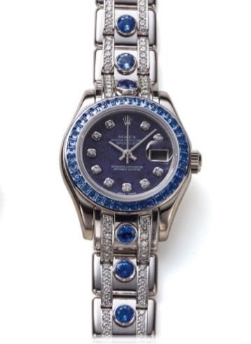 ROLEX REF. 80309 LADY DATEJUST.PEARLMASTER.DIAMOND SAPPHIRE.AND WHITE GOLD.Rolex, Oyster Perpetual, Datejust, Superlative.Chronometer Officially Certified, Ref. 80309..case No. A662991. Made in 1998..Very fine and rare, center seconds, self-winding.water-