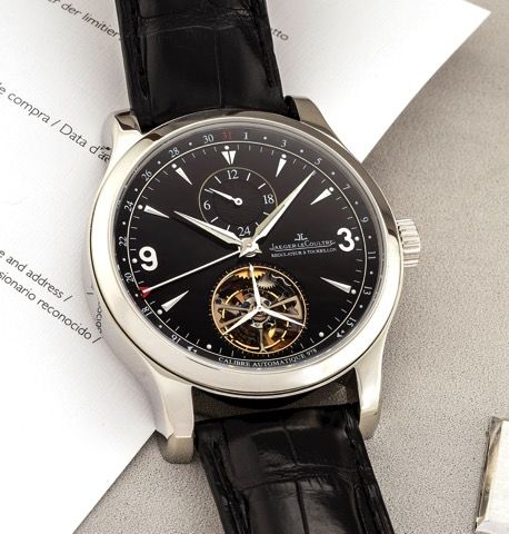 JAEGER-LECOULTRE REF. 149.6.34S..NO. 31/300 MASTER TOURBILLON PLATINUM.Jaeger-LeCoultre, Master Tourbillon - 1000 Hours, No. 31/300.case No. 2492451, Ref. 149.6.34S. Sold in April 2010..Very fine and rare, self-winding, water-resistant, two time zone, pla