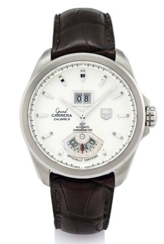 TAG HEUER GRAND CARRERA GMT STEEL.Tag Heuer, Swiss, Grand Carrera, Calibre 8, GMT.Automatic, Chronometer Officially Certified, case No..7858, Ref. WAV 5112. Made circa 2007..Fine, two time zone, center seconds, self-winding, water-.resistant, stainless st