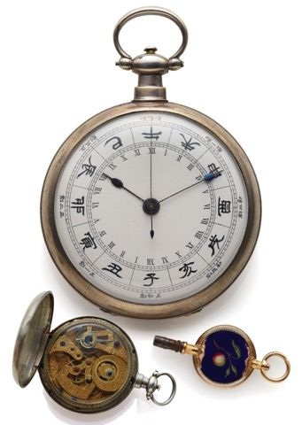 GUINAND CHINESE ZODIAC SILVER POCKET.WATCH FOR CHINESE MARKET.Guinand, case No. 3027. Made for the Chinese market.made circa 1870..Silver pocket watch with center seconds and Chinese.zodiac dial, inner radial Roman numerals for 24-hours..Signed Guinand in