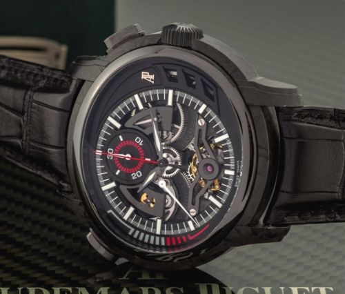 AUDEMARS PIGUET REF. 26152 MILLENARY TOURBILLON CHRONOGRAPH CARBON FIBER.Audemars Piguet, Genève, Millenary - Carbon One- Tourbillon and Chronograph, movement No. 733212.case No. H 08797, Ref. 26152 AU. Sold in 2014..Extremely fine and very rare, horizont