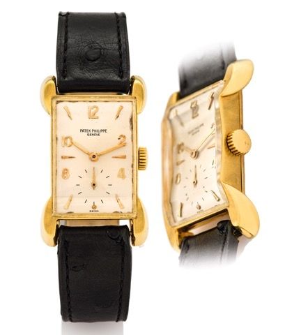 PATEK PHILIPPE REF. 2503 YELLOW GOLD.Patek Philippe, Genève, No. 975461, case No. 674896.Ref. 2503. Made in 1953, sold on October 29th, 1953..Very fine and rare, rectangular, bombé, 18K yellow gold.wristwatch.