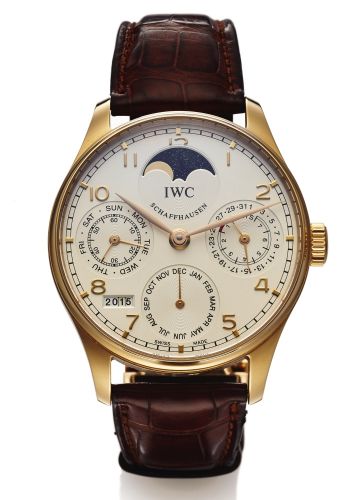 IWC REF. 5022 PORTUGUESE.PERPETUAL CALENDAR PINK GOLD.International Watch Co. Schaffhausen, Portuguese -.Perpetual Calendar, No. 3048839, case No. 3294334.Ref. 5022. Made circa 2005..Very fine and rare, large, self-winding, water-resistant.18K pink gold w