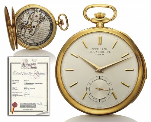 PATEK PHILIPPE REF. 772 MINUTE REPEATER RETAILED BY TIFFANY & CO. YELLOW GOLD.Patek Philippe & Cie, Genève, Retailed by Tiffany & Co. No. 198009, case No. 681111, Ref. 772. Made in the 1950s..Fine and elegant 18K yellow gold keyless, minute repeating dres
