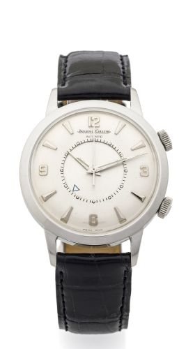 JAEGER-LECOULTRE REF. 855.42 MEMOVOX STEEL Jaeger-LeCoultre, "Memovox," Calendar, Alarm, case No. 1488181, Ref. 855.42. Made in the 1960s. Fine, center seconds, self-winding, stainless steel wristwatch with alarm, date and 2 crowns.