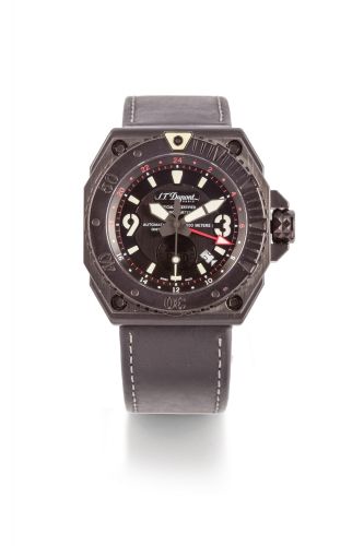 S.T. DUPONT, GIGN GMT, STEEL S. T. Dupont, limited edition 25 years for GIGN, Ref. PKDA235. Made circa2010. Fine, PVD stainless steel, self-winding GMT wristwatch with a pvd coated buckle. Montre bracelet en acier PVD. Boitier tonneau. Fond visse. Lunette