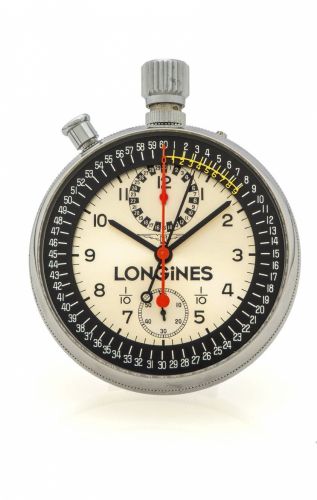 LONGINES REF. 8350 SPLIT SECOND CHRONOGRAPH POCKET WATCH STEEL A fine and rare manual-winding stainless steel large pocket watch with 1/10th split-second chronograph