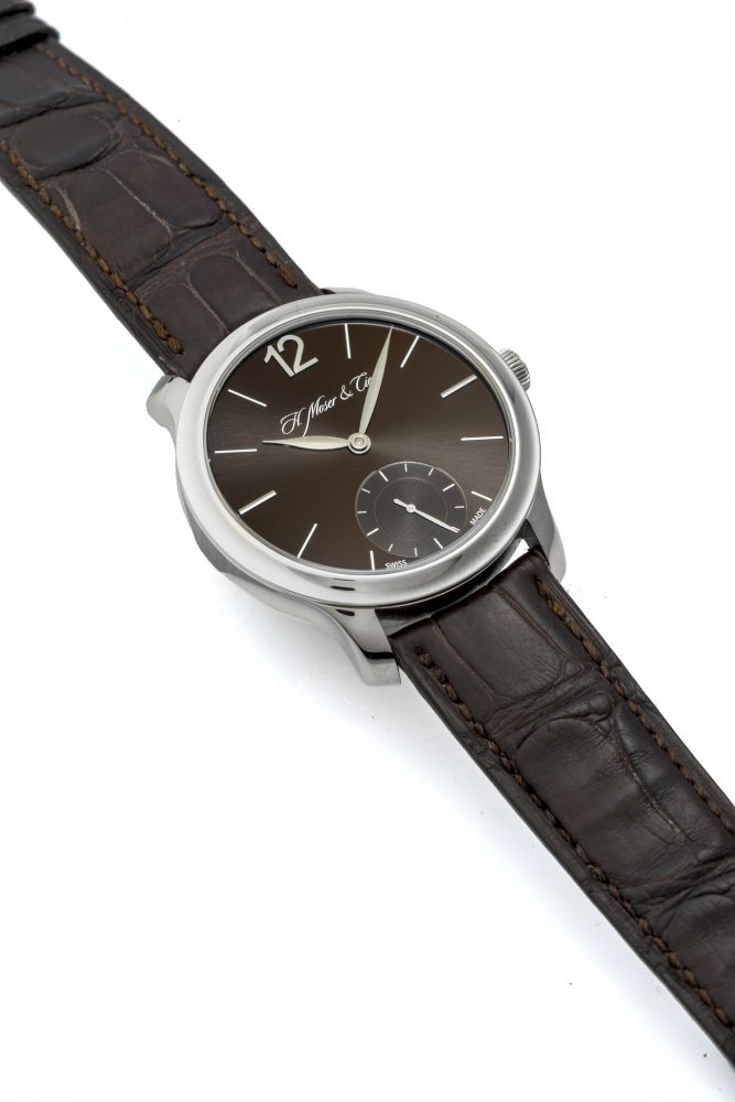 H. MOSER & CIE MAYU REF. 321.503 POWER RESERVE WHITE GOLD [NEW OLD STOCK] Extremely fine and rare, manual-winding, 18K white gold wristwatch with power reserve indication.