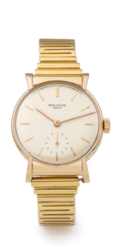 PATEK, REF. 1584, PINK GOLD A fine, manual wind, 18k pink gold wristwatch with hooded lugs.