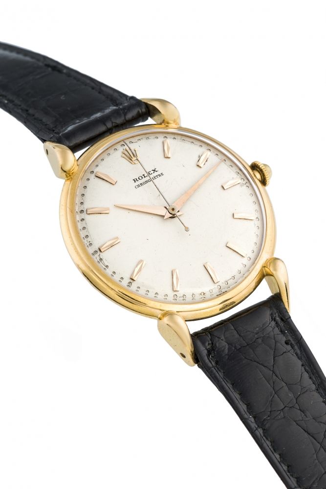 ROLEX, REF. 4364, CENTER-SECONDS, TEARdrop LUGS A fine and very attractive, 18k pink gold, manual wind Chronometer dress wristwatch.