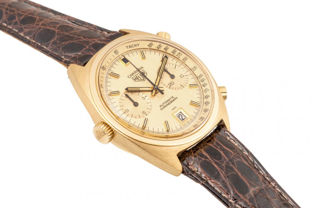 HEUER, REF. 1158 CH, CARRERA, FIRST EXECUTION, YELLOW GOLD