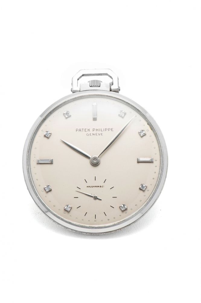 PATEK PHILIPPE, DRESS POCKET WATCH, PLATINUM AND DIAMOND-SET