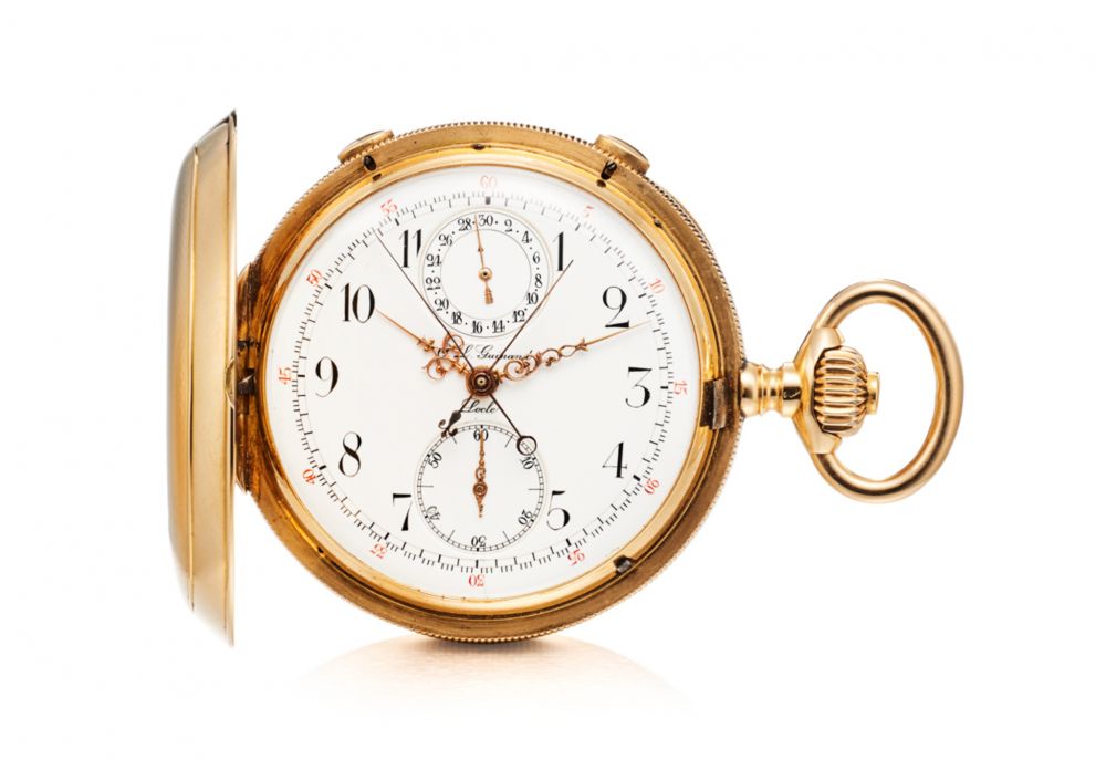 C. L. GUINAND SPLIT-SECONDS CHRONOGRAPH, MINUTE RECORDER. 14K YELLOW GOLD
