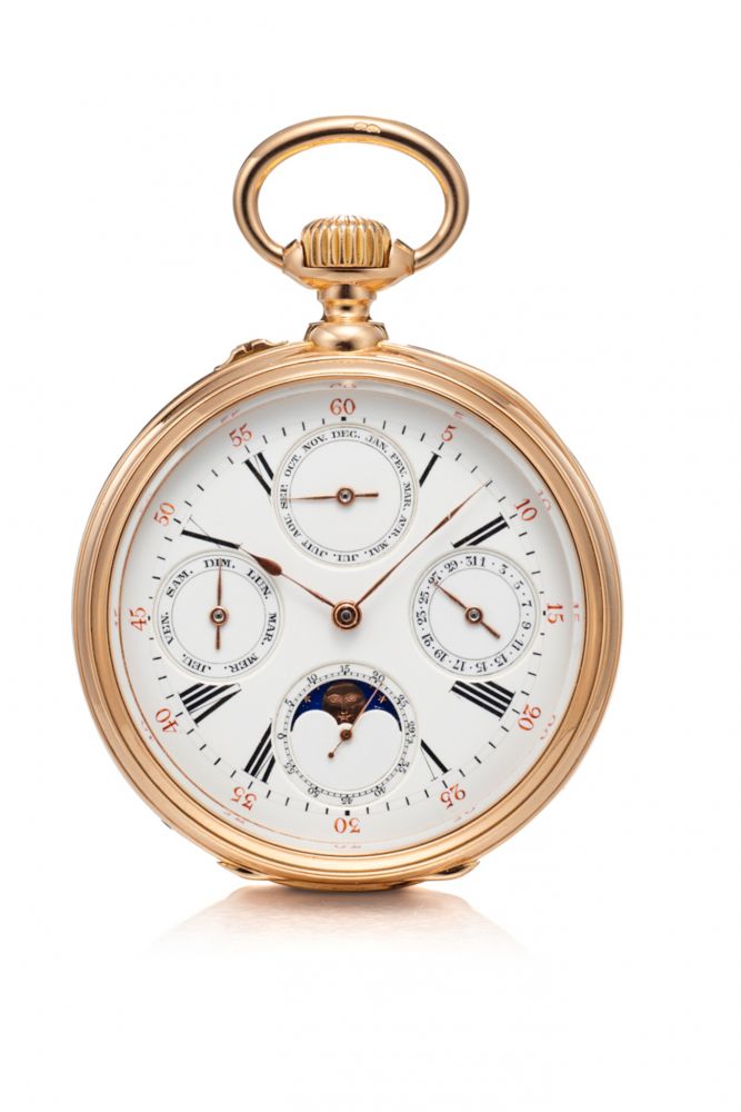 HAAS POCKET WATCH WITH TRIPLE CALENDAR AND MOON PHASES. 18K PINK GOLD
