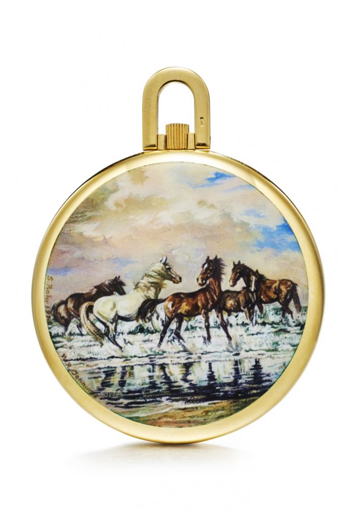 PATEK PHILIPPE REFERENCE 866 / 87, DRESS-WATCH WITH PAINTING ON ENAMEL BY SUZANNE ROHR. 18K YELLOW GOLD AND ENAMEL