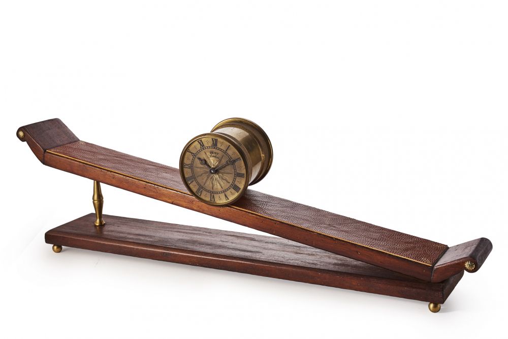 DENT BY ANDREW FELL 8-DAY INCLINED PLANE CLOCK. GILDED BRASS AND WOOD