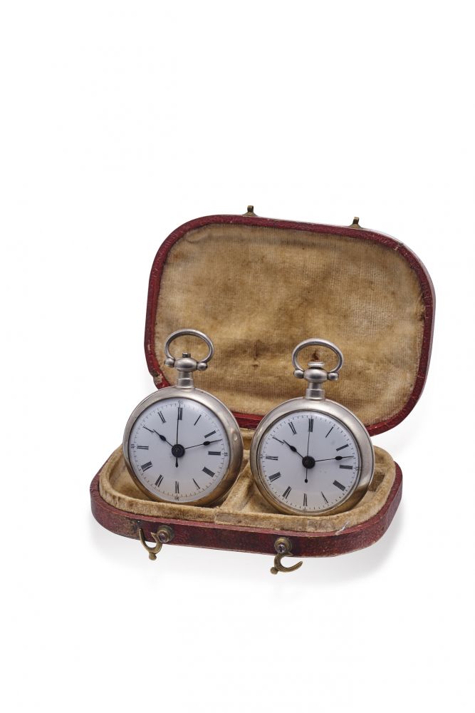 EDOUARD JUVET PAIR OF SMALL POCKET WATCHES MADE FOR THE CHINESE MARKET. SILVER