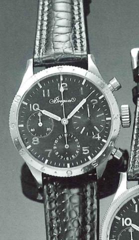 Breguet, No. 3516, 1950's'..Fine, stainless steel gentleman's military wristwatch, with.retour en vol round button chronograph and registers.