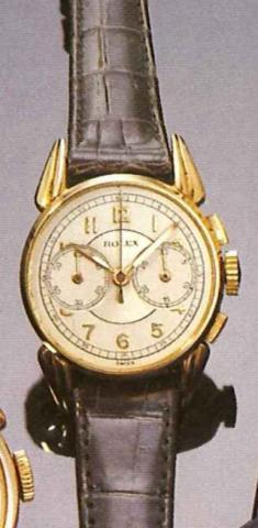 Rolex Chronograph, Ref. 3233, 1930 's..Very fine, small, 18ct pink gold Iady's wristwatch.with square button chronograph and register.