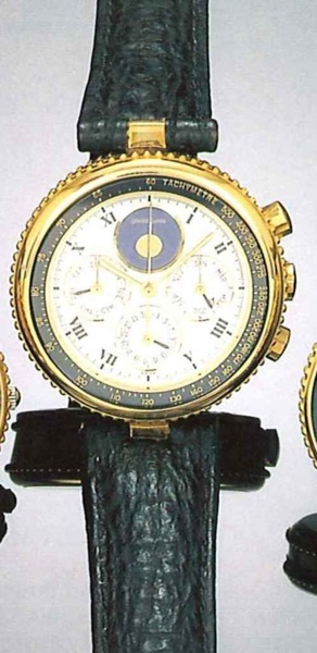 G_rald Genta, Ref. 3175.7, present series..Fine astronomic, 18ct gold gentleman's wristwatch.with round button chronograph, registers and.tachometer, perpetual calendar and moon phases.with 18 ct pink gold deployant clasp and fitted box.