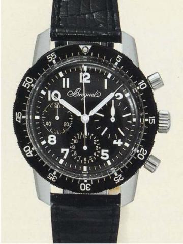 Breguet, Ref. B 21300. Produced in the 1980's.Fine and rare, water-resistant, stainless steel gentleman's wristwatch with round button flybackchronograph and registers.