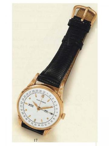 Movado, Ref. 4878. Produced in the 1940's.Fine, center-seconds, 18K pink gold gentleman's wristwatch with triple date calendar.