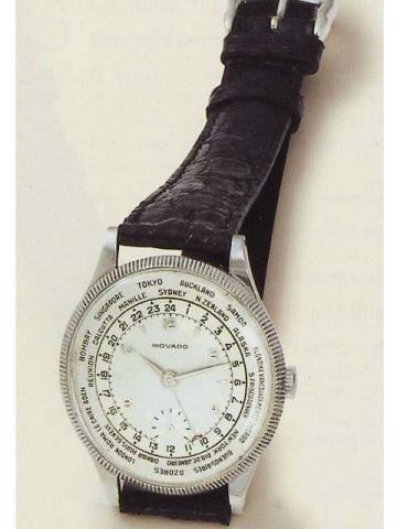 Movado, Ref. 18150. Produced in the 1960's.Fine and rare, World Time, stainless steel gentleman's wristwatch.