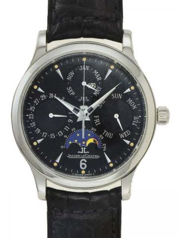 Jaeger LeCoultre, Master Control Perpetual, Ref. 140.6.80. Produced in a limited edition of 250 examples in the late 1990's.Very fine and rare, astronomic, platinum gentleman's wristwatch with perpetual calendar and moonphases, with hinged back and a plat