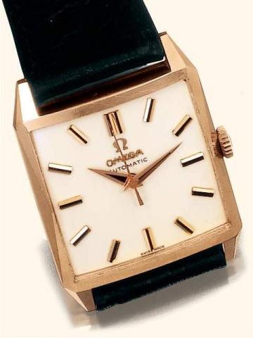 Omega Automatic, Ref. 3985. Produced in the 1950's.Fine and unusual, center-seconds, self-winding, carr_ galb_, 18K pink gold gentleman's wristwatch with a pink gold-plated Omega buckle.