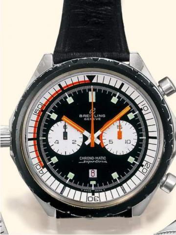 Breitling, Chrono-Matic Super Ocean, Ref. 2105, Produced circa 1969.Fine, oversized, self-winding, water-resistant, octagonal, stainless steel gentleman's wristwatch with round button chronograph, registers and date.
