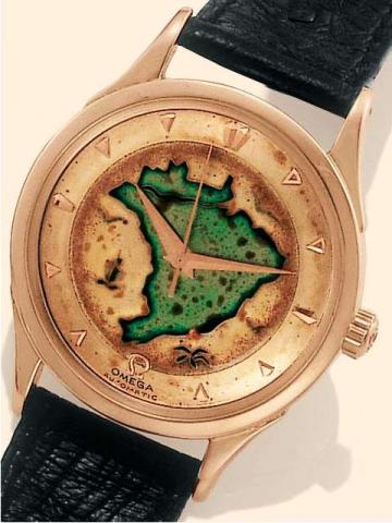 Omega, Ref. 2584. Produced circa 1949..Fine and very rare, center-seconds, self-winding, water-resistant, 18K pink gold gentleman's wristwatch with cloisonn_ enamel dial.