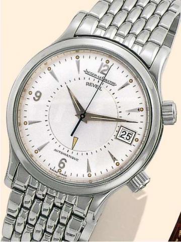 Jaeger LeCoultre Master Control, Reveil, Automatique, Ref. 141.8.97. Produced in 1995..Fine and rare, center-seconds, self-winding, water-resistant, stainless steel gentleman's wristwatch with alarm, date, two crowns and a stainless steel Jaeger LeCoultre