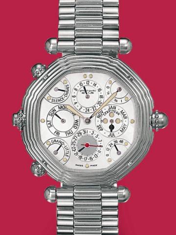 Unique and Most ComplicatedWristwatch in the WorldG_rald Genta, Geneva, Grande Sonnerie, No. 66749, Ref. G0025.7, No. 1. Made in 1994, part of a series of only eight examples, in yellow gold, pink gold, white gold and platinum (this lot).Exceptionally fin