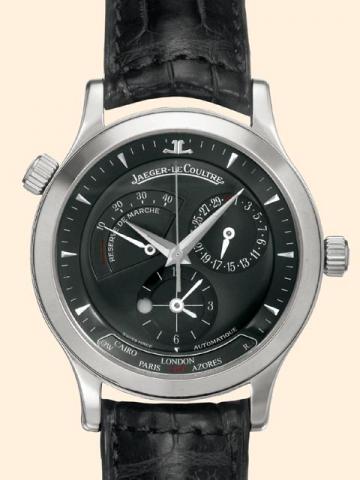 Jaeger LeCoultre, Master Control-G_ographique, No. 138, Ref.142. 6.92. Produced in the 1990's.Very fine, world time, center-seconds, self-winding, water-resistant, platinum gentleman's wristwatch with two crowns, date and 40 hours power reserve with a pla