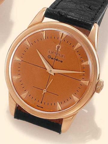 Omega, No. 13878302, Ref. 2748. Produced circa 1952.Fine and oversized, 18K pink gold gentleman's wristwatch.