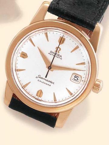 Omega Automatic, Seamaster Calendar, No. 16484359, Ref. 2849 SC. Produced circa 1958.Fine, center-seconds, self-winding, water-resistant, 18K pink gold gentleman's wristwatch with date.