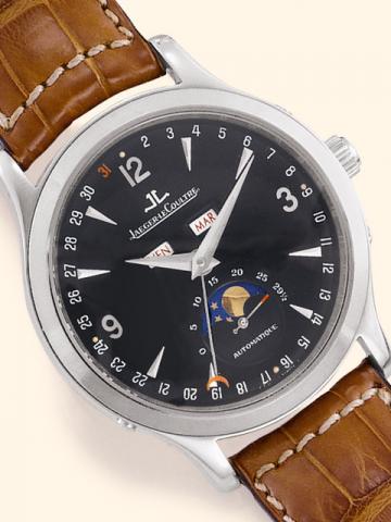 Jaeger LeCoultre, Master Control - 1000 Hours - Automatique, Ref. 140.8.98 S. Produced in the 1990's.Fine, self-winding, water-resistant, stainless steel gentleman's wristwatch with triple date and moon phases and a stainless steel Jaeger LeCoultre deploy