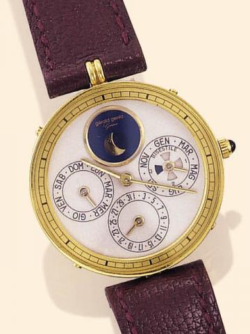 G_rald Genta Automatic, Ref. G. 2979.4. Produced in the 1990's.Very fine astronomic, self-winding, water-resistant, 18K yellow gold gentleman's wristwatch with perpetual calendar and moon phases and an 18K yellow gold G_rald Genta buckle. Accompanied by a